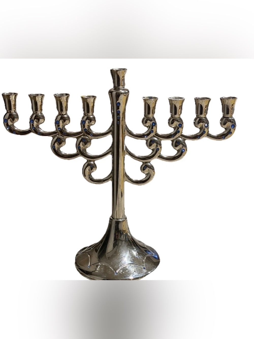 Harvey Lewis Jeweled Menorah Inspired Swarovski  Elements Light Blue 9 Arms 8” H